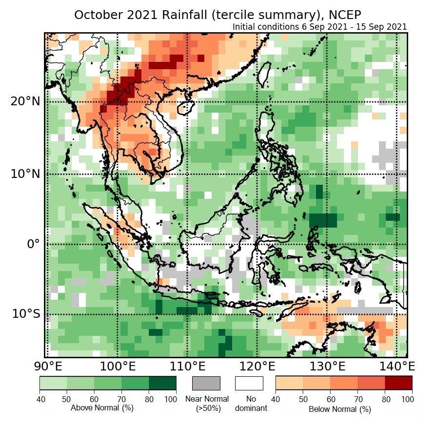 Figure 1: Rainfall tercile summary predictions of NCEP model for October 2021.